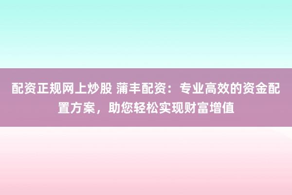 配资正规网上炒股 蒲丰配资：专业高效的资金配置方案，助您轻松实现财富增值