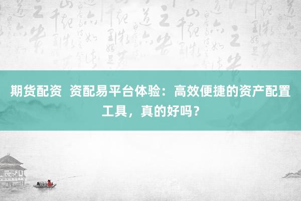 期货配资  资配易平台体验：高效便捷的资产配置工具，真的好吗？