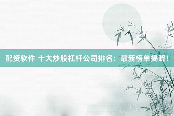 配资软件 十大炒股杠杆公司排名：最新榜单揭晓！