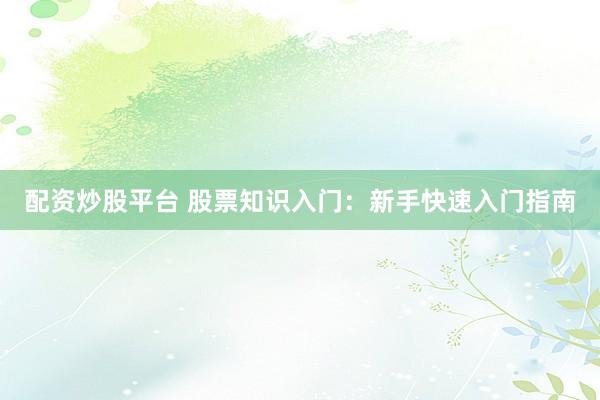 配资炒股平台 股票知识入门：新手快速入门指南