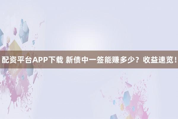 配资平台APP下载 新债中一签能赚多少？收益速览！