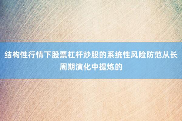 结构性行情下股票杠杆炒股的系统性风险防范从长周期演化中提炼的