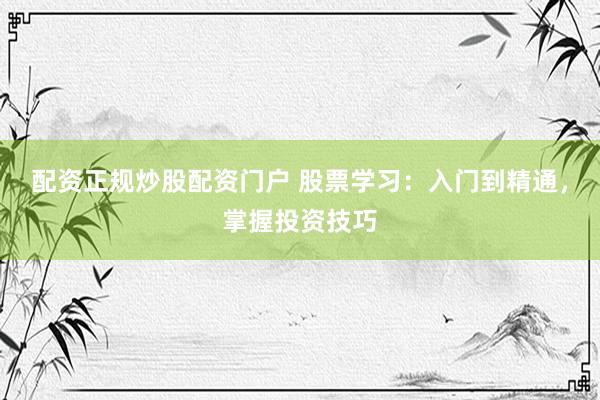 配资正规炒股配资门户 股票学习：入门到精通，掌握投资技巧