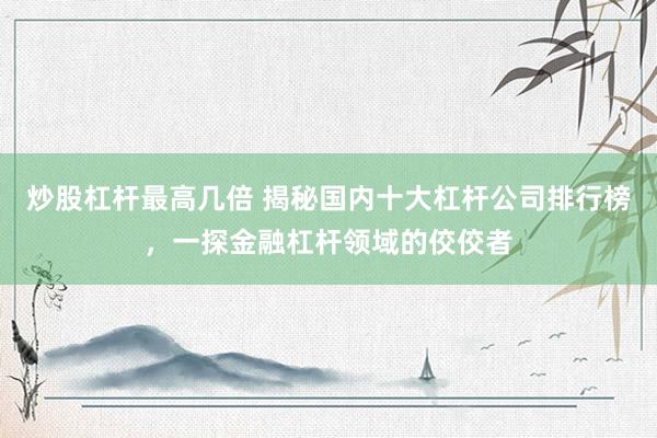 炒股杠杆最高几倍 揭秘国内十大杠杆公司排行榜，一探金融杠杆领域的佼佼者