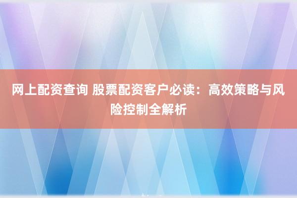 网上配资查询 股票配资客户必读：高效策略与风险控制全解析