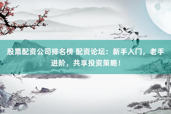 股票配资公司排名榜 配资论坛：新手入门，老手进阶，共享投资策略！