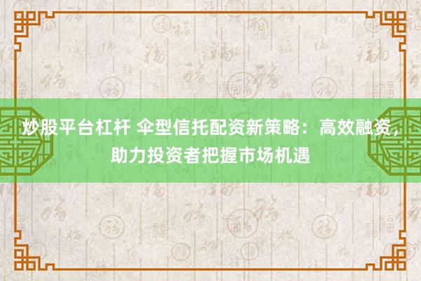 炒股平台杠杆 伞型信托配资新策略:高效融资,助力投资者把握市场机遇